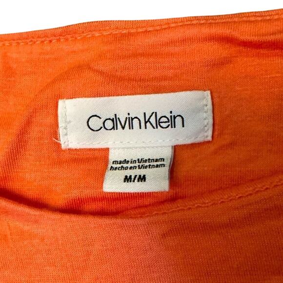 Calvin Klein Women's Medium Fitted Orange Blouse Short Sleeve Top Floral Lined - Picture 2 of 5